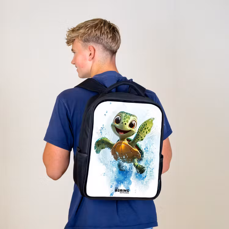 Kids backpack with name - Black - Turtle - Water - Green — 5