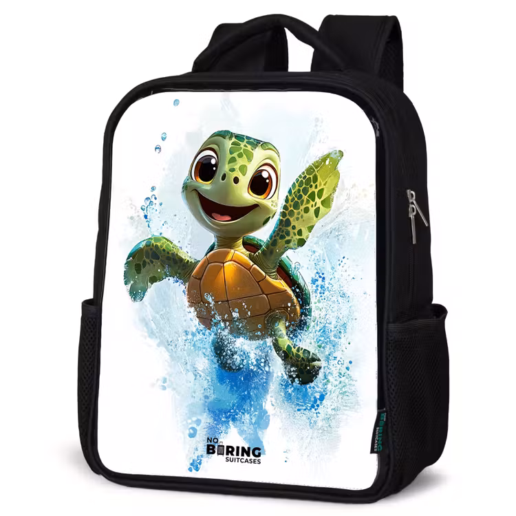 Kids backpack with name - Black - Turtle - Water - Green — 6