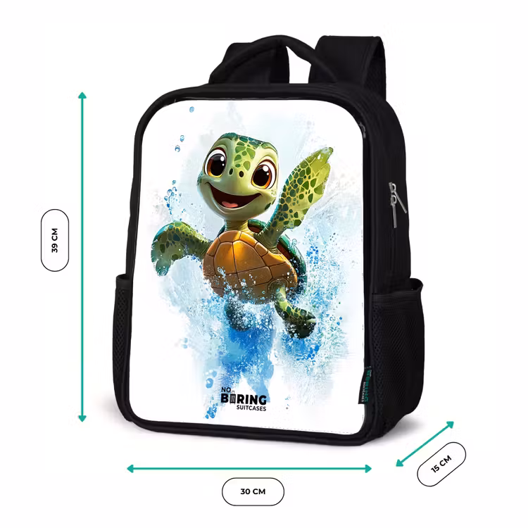 Kids backpack with name - Black - Turtle - Water - Green — 8