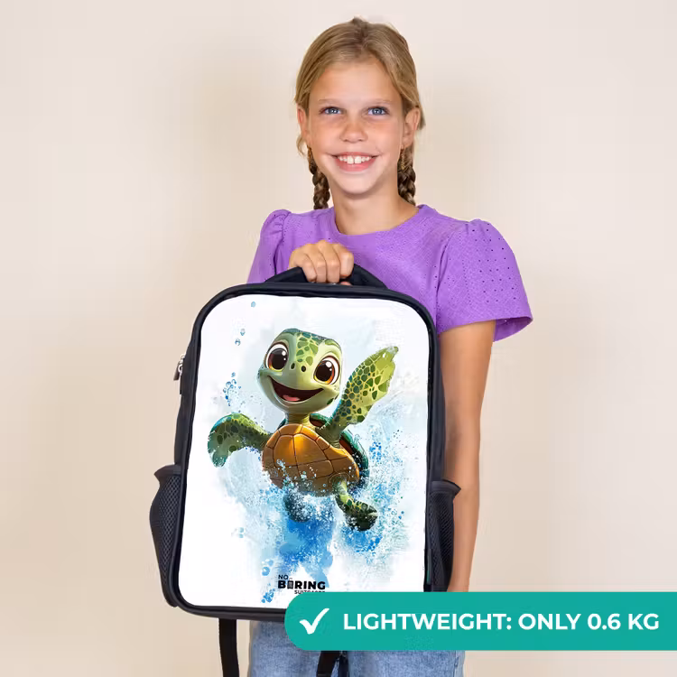 Kids backpack with name - Black - Turtle - Water - Green — 9