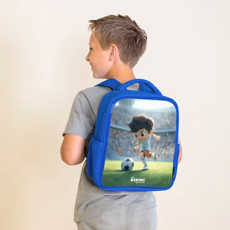 Kids backpack - Blue - Boy - Soccer - Stadium - Sunlight — 2