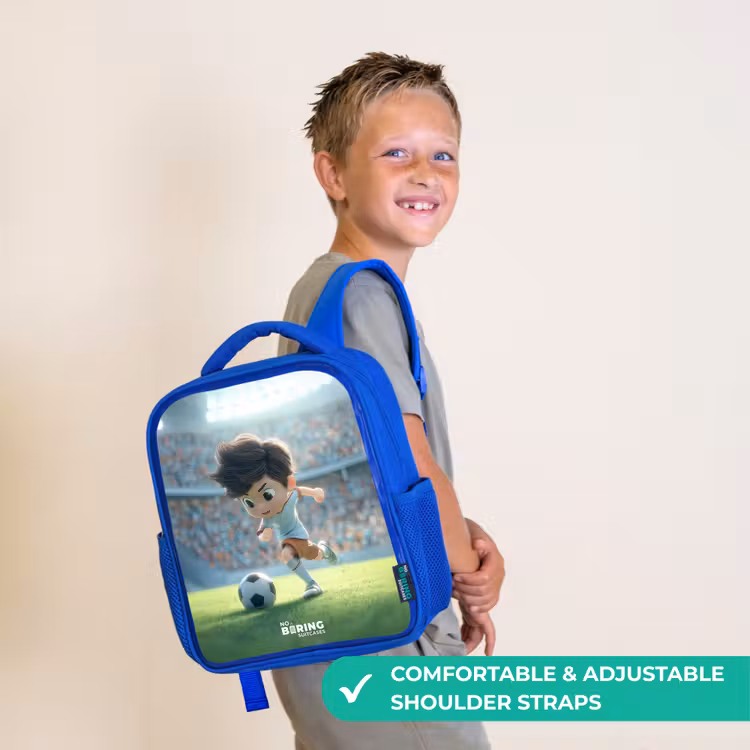 Kids backpack - Blue - Boy - Soccer - Stadium - Sunlight — 4
