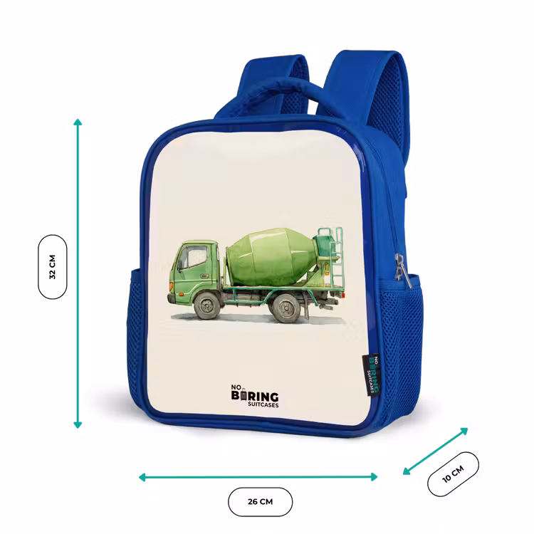 Kids backpack - Blue - Concrete mixer - Signed - Green — 6