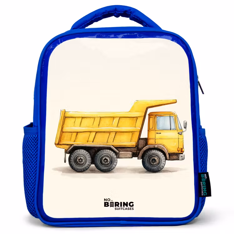 Kids backpack - Blue - Dump truck - Signed - Yellow — 1