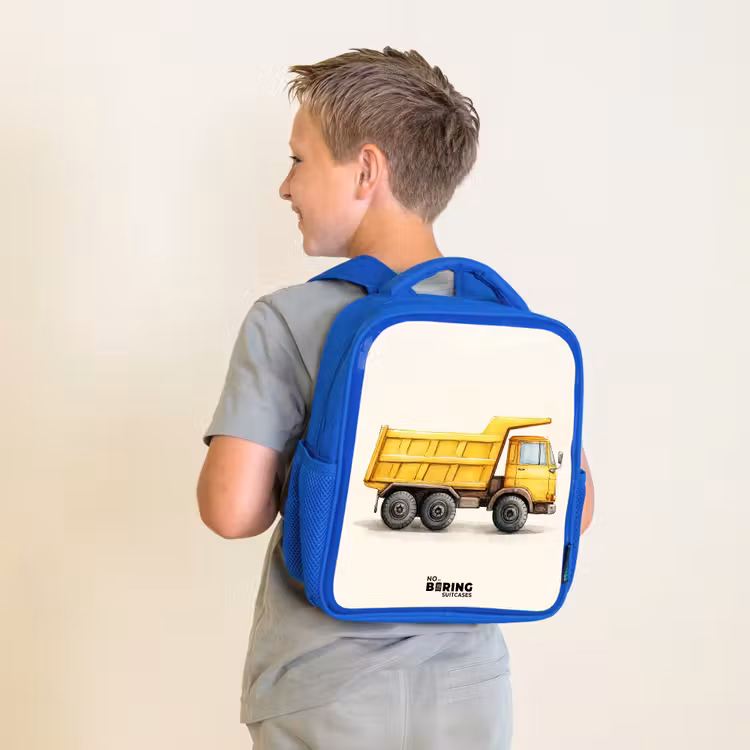 Kids backpack - Blue - Dump truck - Signed - Yellow — 2