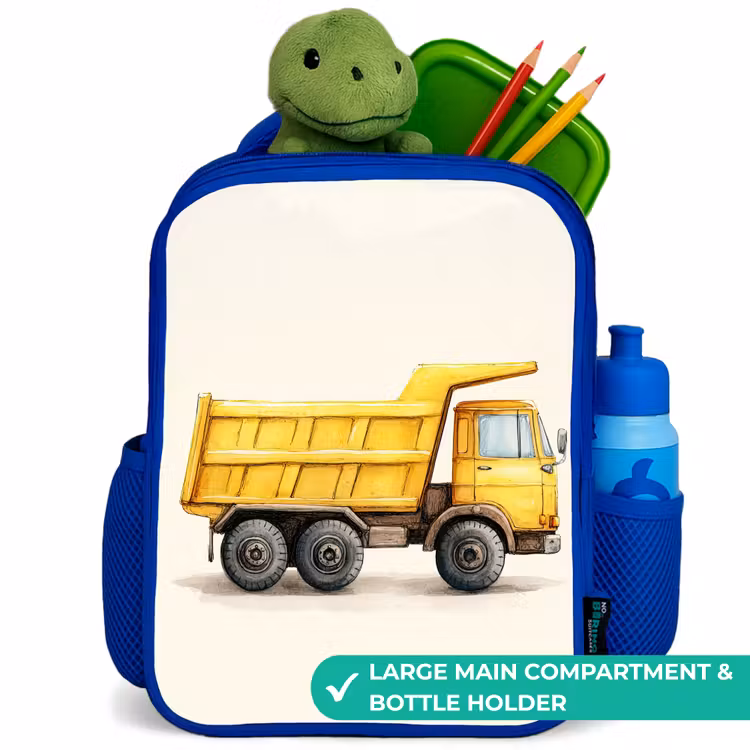 Kids backpack - Blue - Dump truck - Signed - Yellow — 5