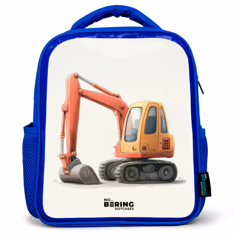 Kids backpack - Blue - Excavator - Signed - Orange — 1