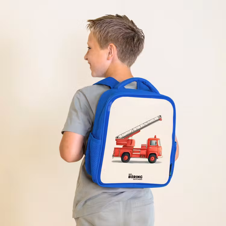 Kids backpack - Blue - Fire truck - Signed - Red — 2