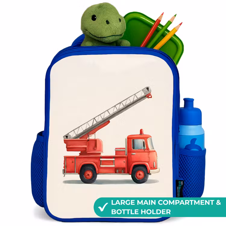 Kids backpack - Blue - Fire truck - Signed - Red — 5