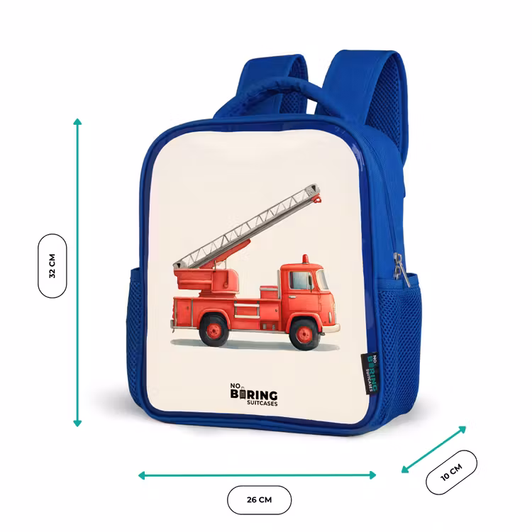 Kids backpack - Blue - Fire truck - Signed - Red — 6