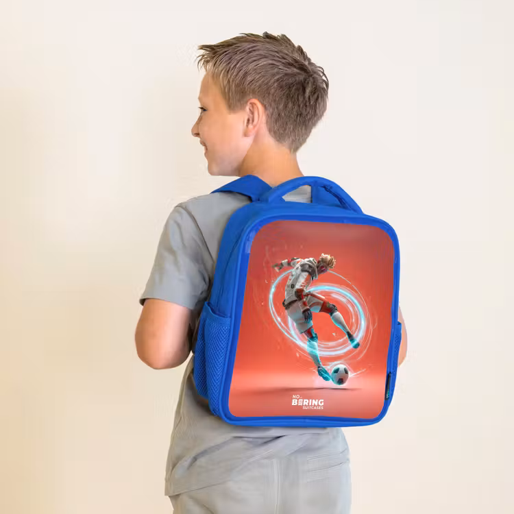 Kids backpack - Blue - Soccer - Boy - Red - Light Circle — 2