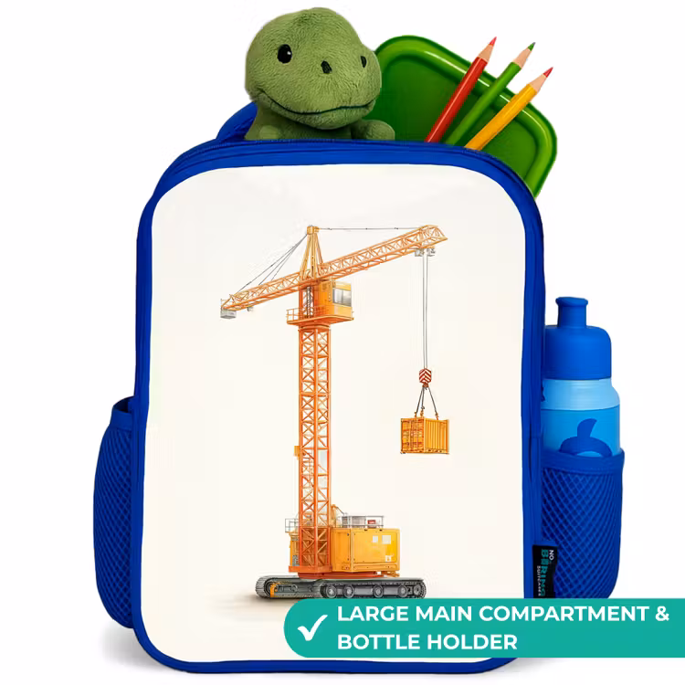 Kids backpack - Blue - Tower Crane - Signed - Orange — 5