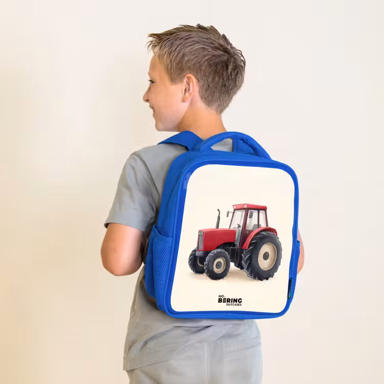 Kids backpack - Blue - Tractor - Signed - Red — 2