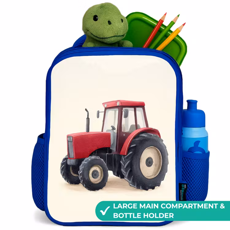 Kids backpack - Blue - Tractor - Signed - Red — 5