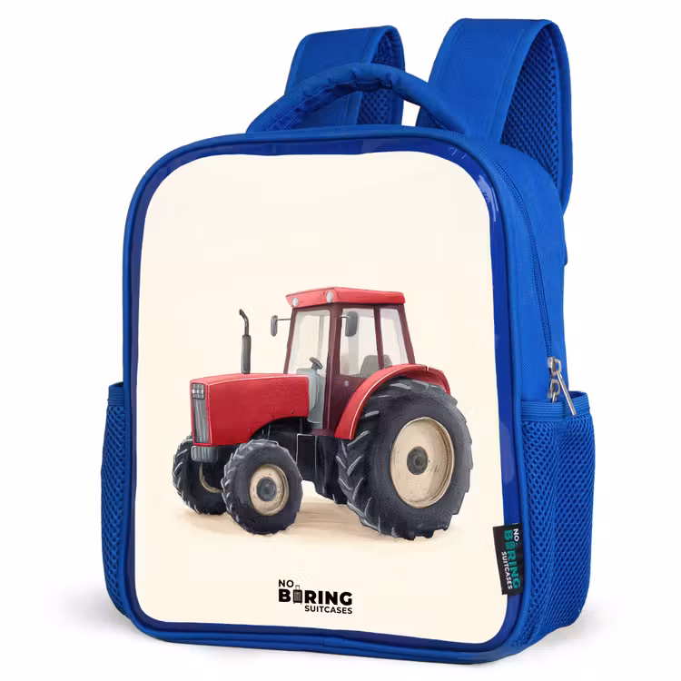 Kids backpack - Blue - Tractor - Signed - Red — 7