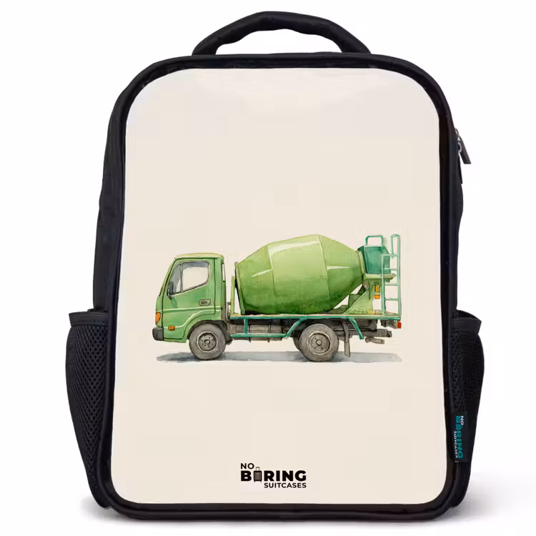 Kids backpack - Black - Concrete mixer - Signed - Green — 1