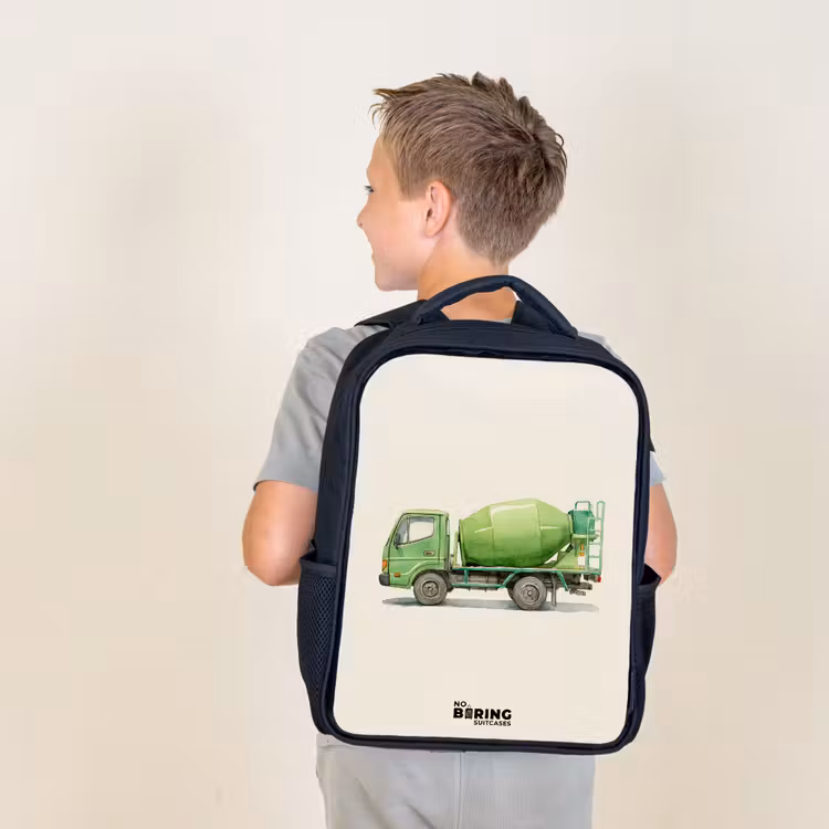 Kids backpack - Black - Concrete mixer - Signed - Green — 2