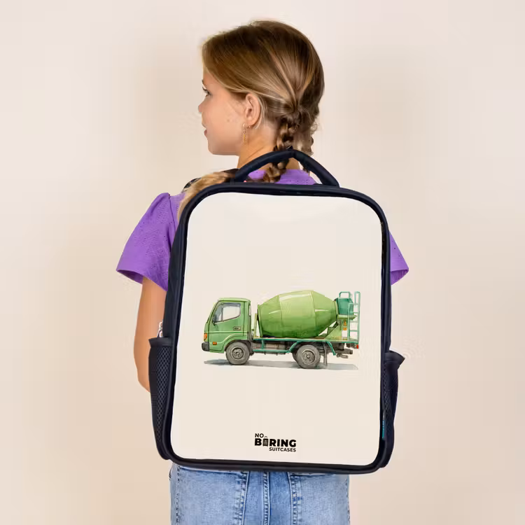 Kids backpack - Black - Concrete mixer - Signed - Green — 4