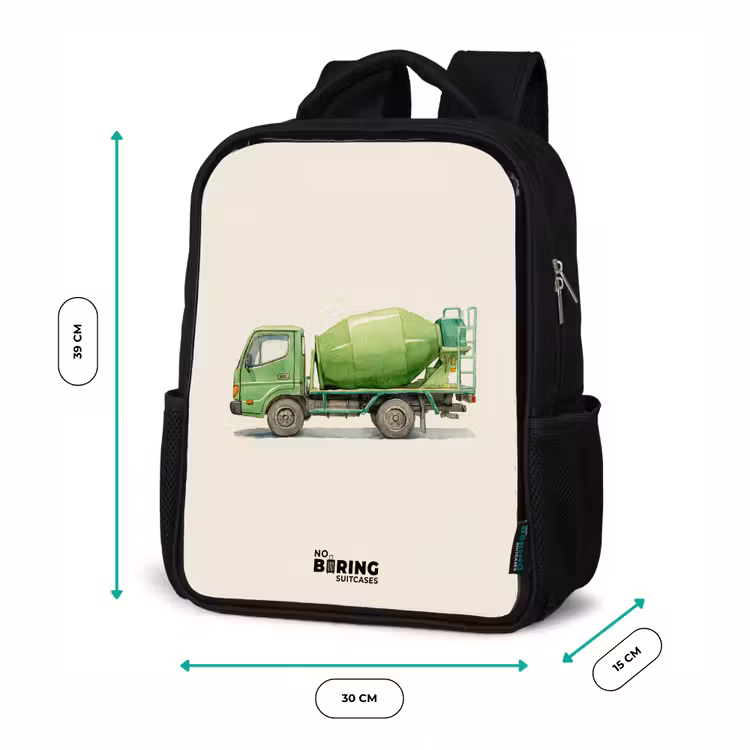 Kids backpack - Black - Concrete mixer - Signed - Green — 8