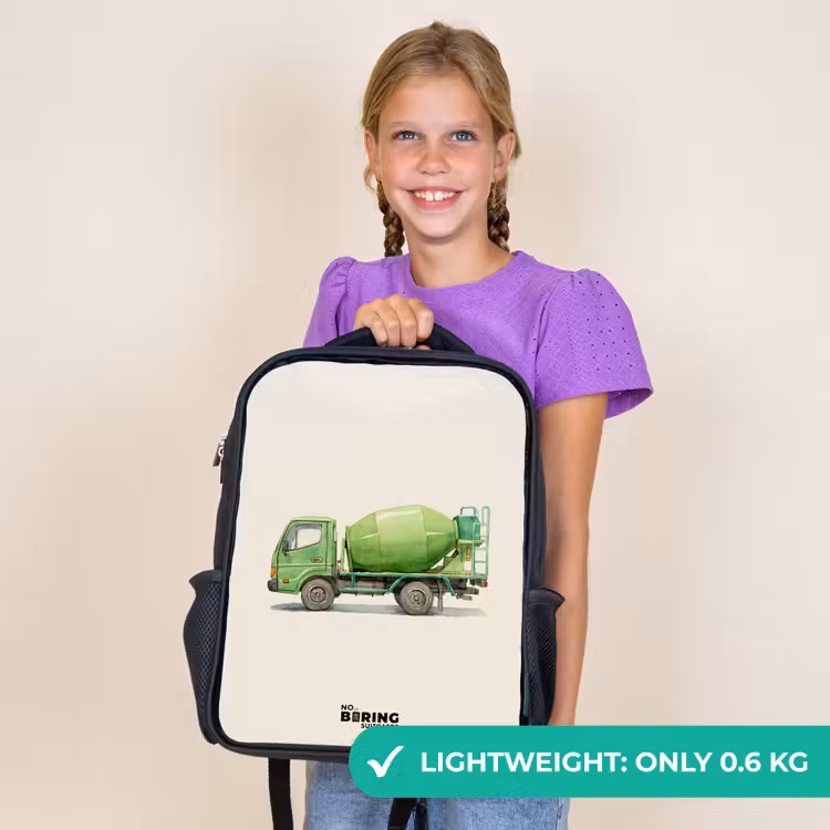 Kids backpack - Black - Concrete mixer - Signed - Green — 9