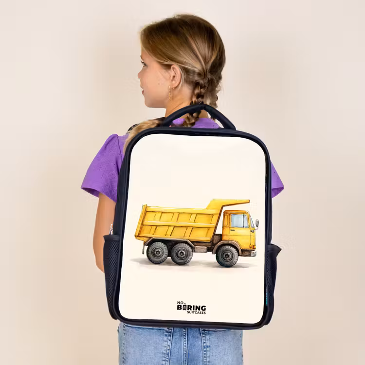 Kids backpack - Black - Dump truck - Signed - Yellow — 4