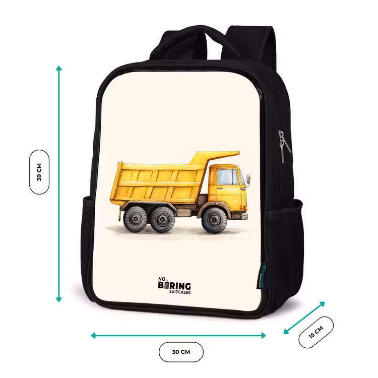 Kids backpack - Black - Dump truck - Signed - Yellow — 8