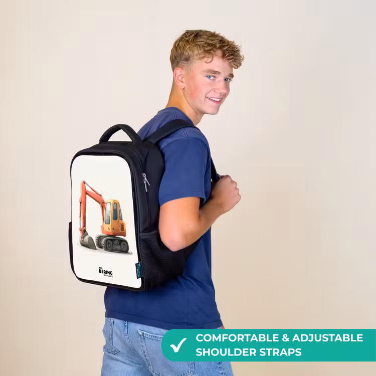 Kids backpack - Black - Excavator - Signed - Orange — 11