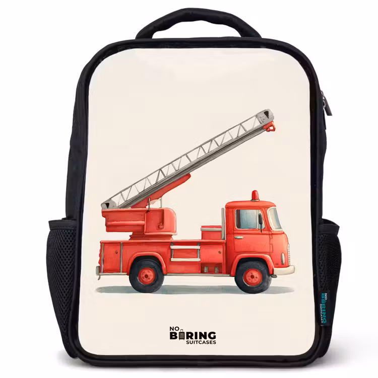 Kids backpack - Black - Fire truck - Signed - Red — 1