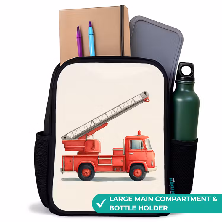 Kids backpack - Black - Fire truck - Signed - Red — 10