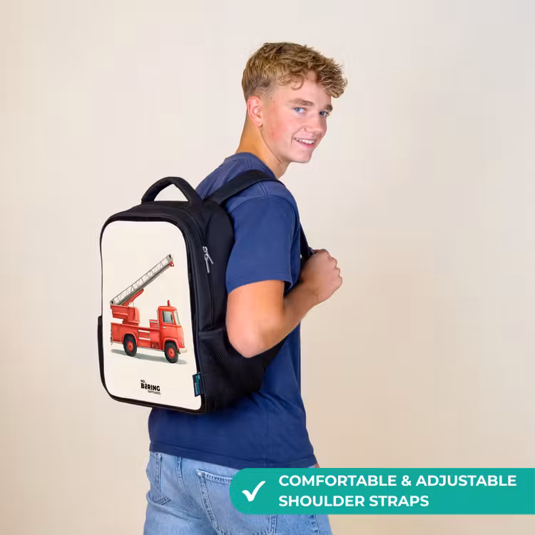 Kids backpack - Black - Fire truck - Signed - Red — 11