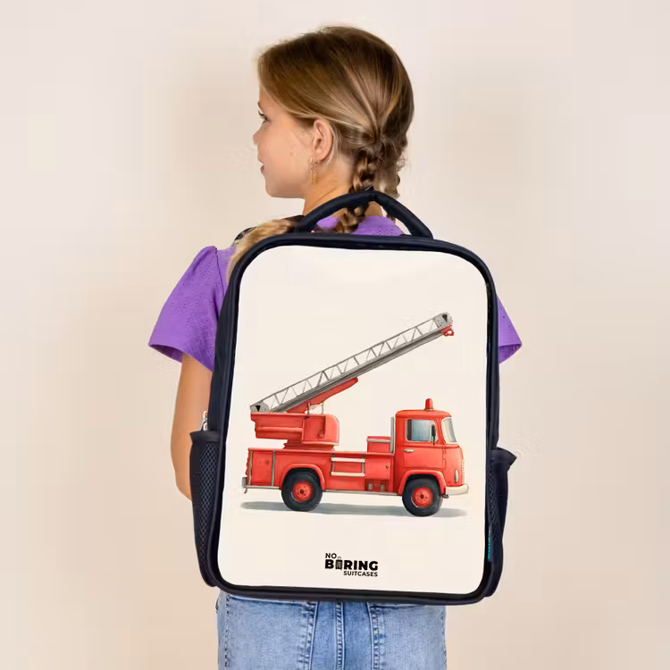 Kids backpack - Black - Fire truck - Signed - Red — 4