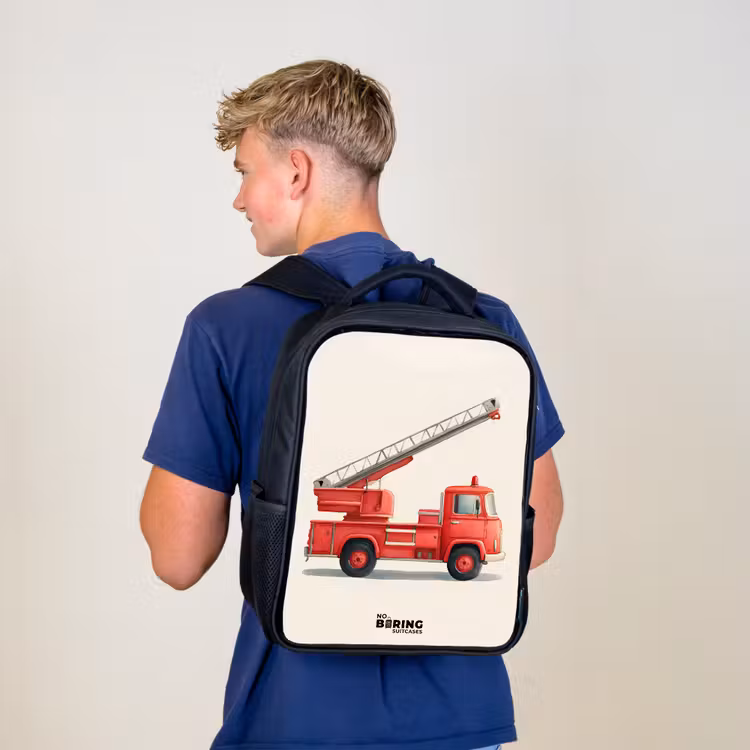 Kids backpack - Black - Fire truck - Signed - Red — 5