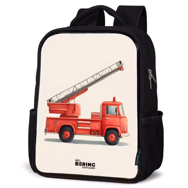 Kids backpack - Black - Fire truck - Signed - Red — 6