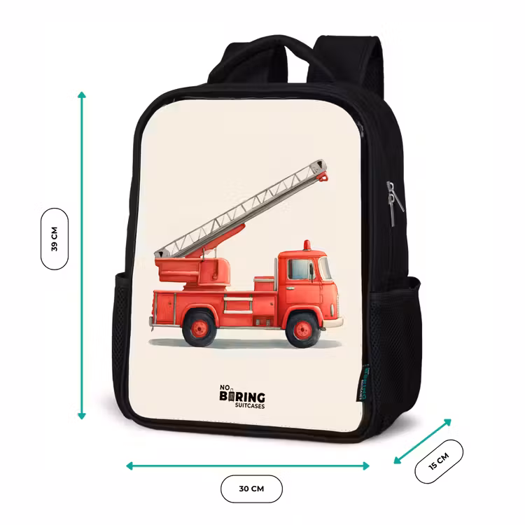 Kids backpack - Black - Fire truck - Signed - Red — 8