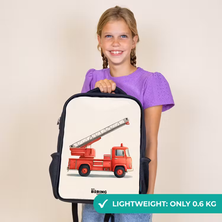 Kids backpack - Black - Fire truck - Signed - Red — 9