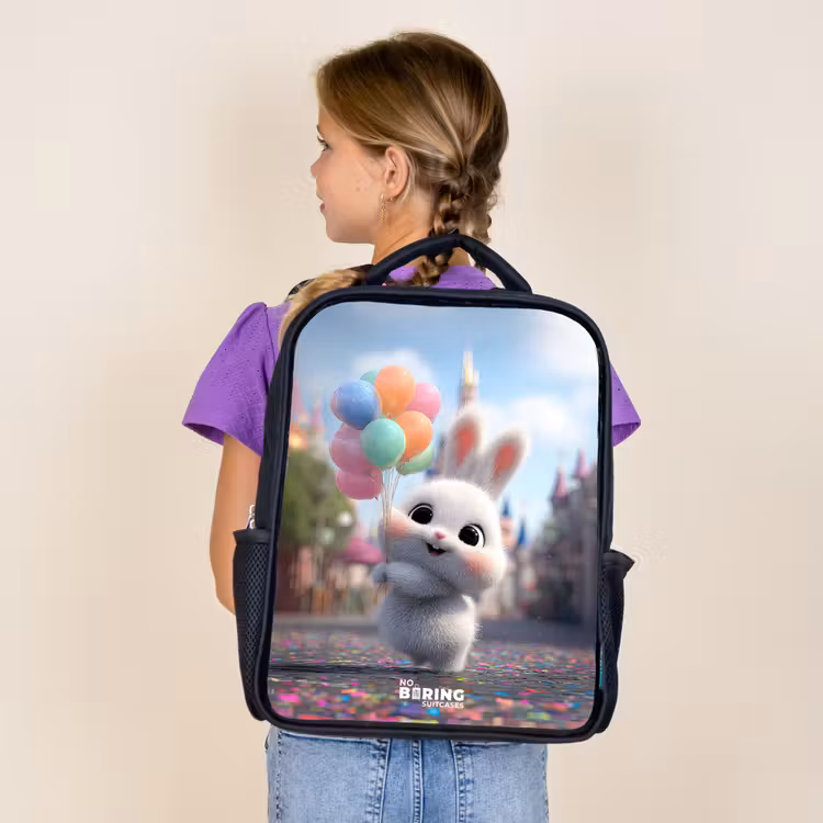Kids backpack - Black - Rabbit - Balloons — 4