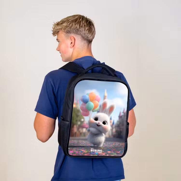 Kids backpack - Black - Rabbit - Balloons — 5