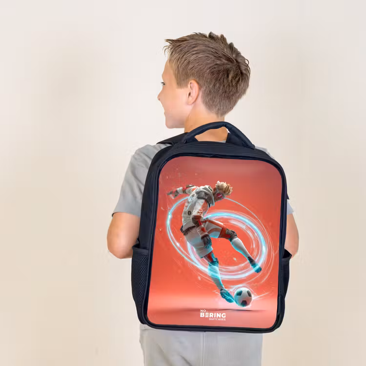 Kids backpack - Black - Soccer - Boy - Red - Light Circle — 2