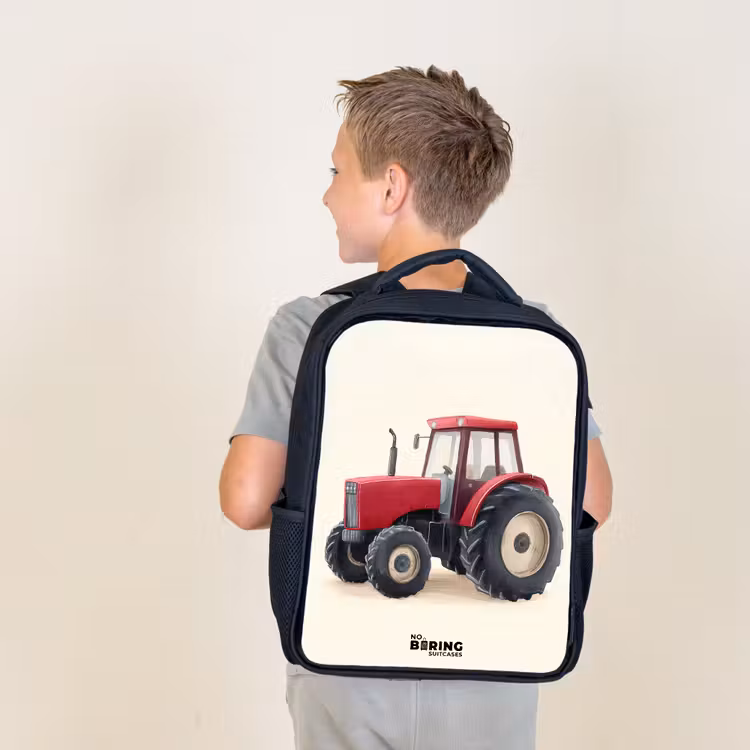 Kids backpack - Black - Tractor - Signed - Red — 2