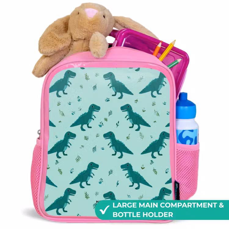 Kids backpack - Pink - Dinos - Pattern - Green — 2
