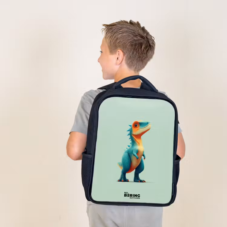 Kids backpack - Black - Dino - Animal - Green - Orange — 2