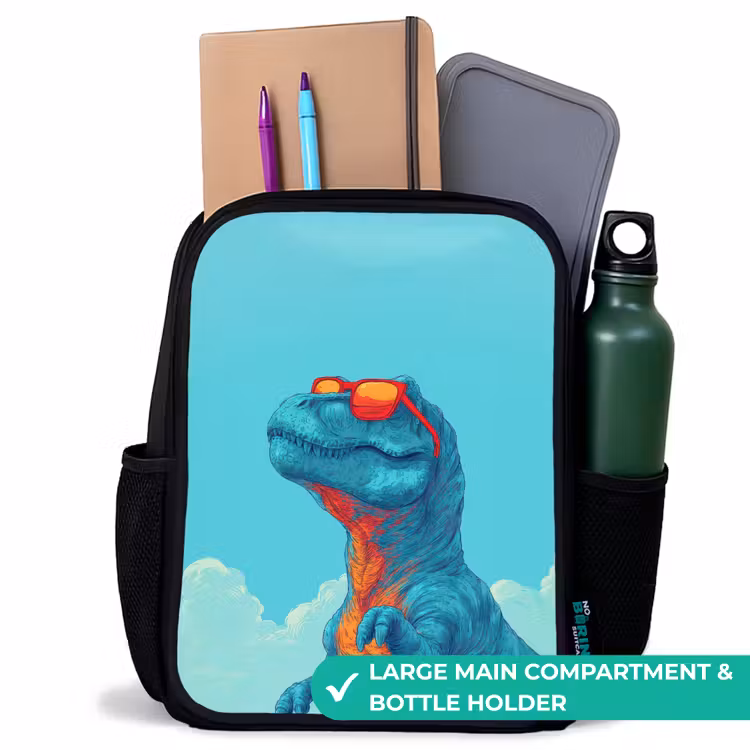 Kids backpack - Black - Dino - Sunglasses - Blue — 10