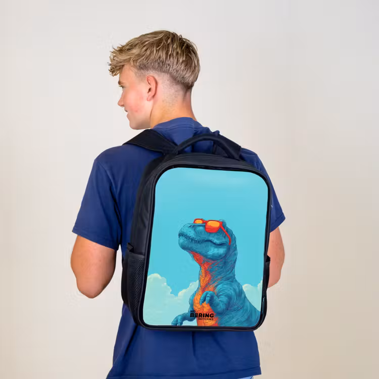 Kids backpack - Black - Dino - Sunglasses - Blue — 5