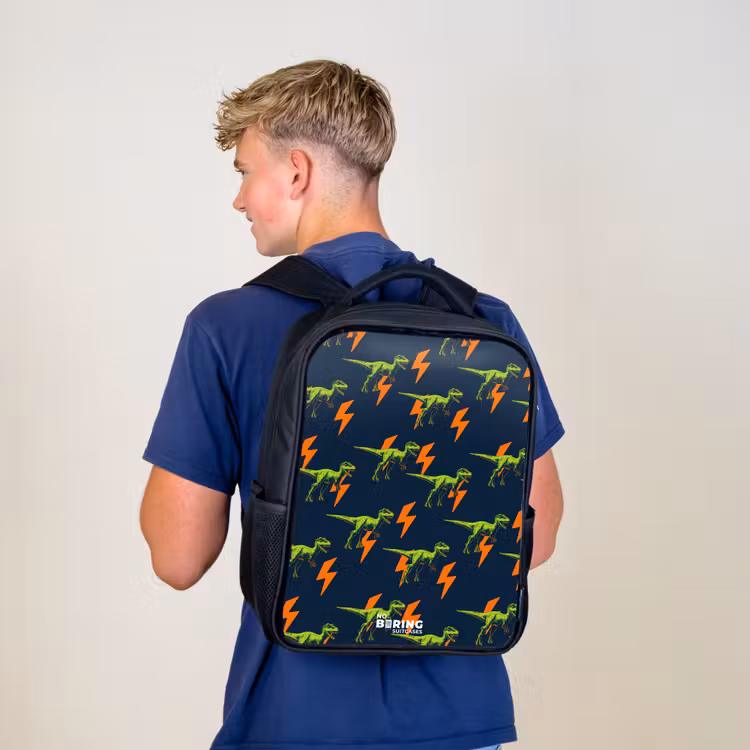 Kids backpack - Black - Dinos - Lightning - Animals - Blue — 5