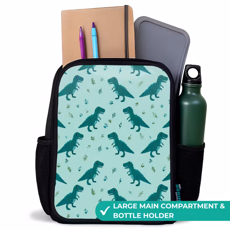 Kids backpack - Black - Dinos - Pattern - Green — 10
