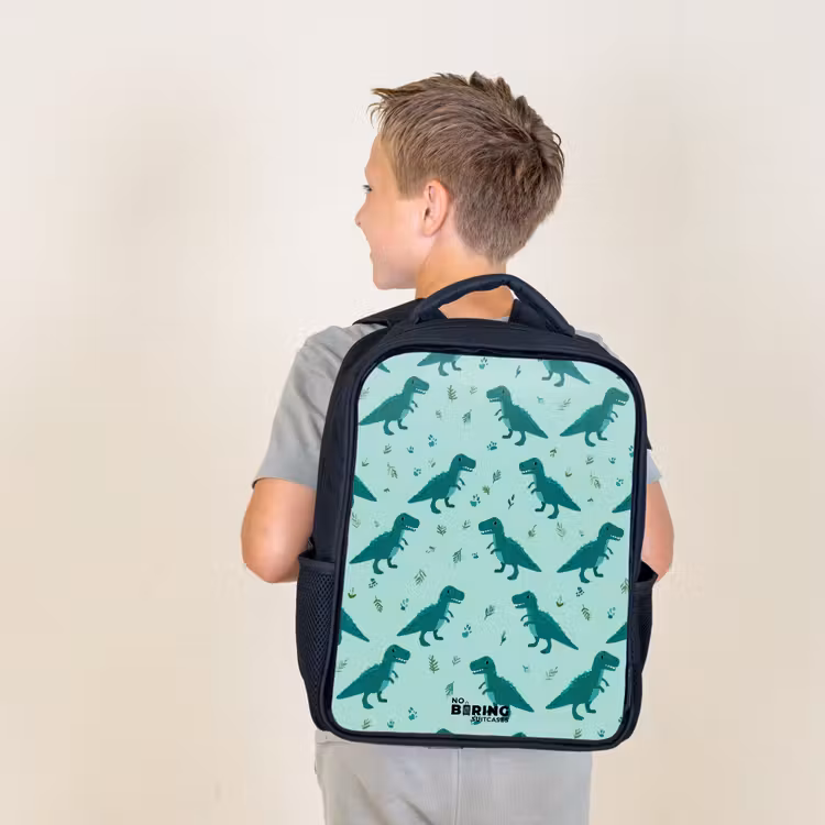 Kids backpack - Black - Dinos - Pattern - Green — 2