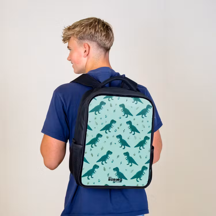 Kids backpack - Black - Dinos - Pattern - Green — 5