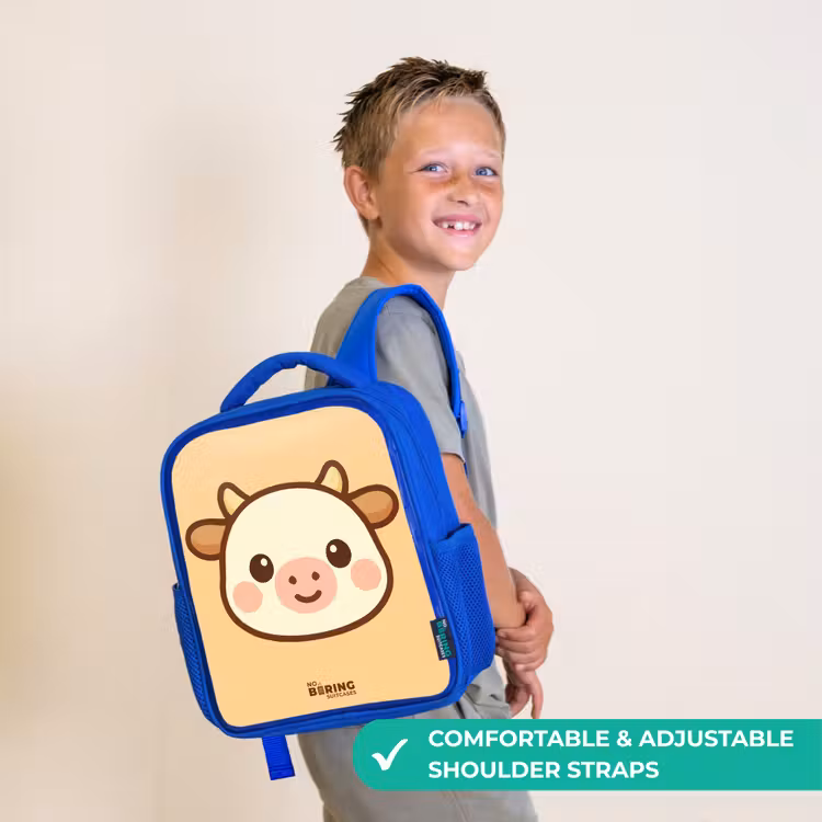 Kids backpack - Blue - Kawai - Cow - Brown — 4