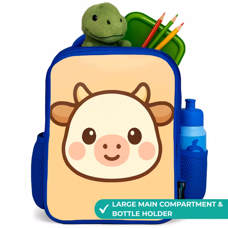 Kids backpack - Blue - Kawai - Cow - Brown — 5