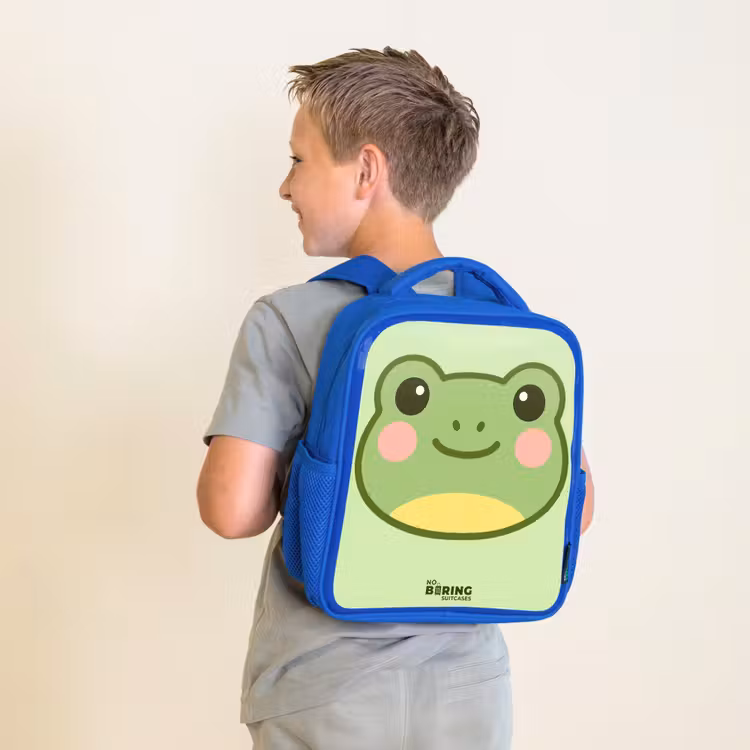 Kids backpack - Blue - Kawai - Frog - Green — 2